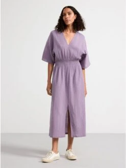 Lindex Femme - Robe Longue à Manches Courtes - Moody Lilac - Drest