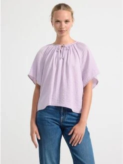 Lindex Femme - Blouse En Satin à Manches Courtes - Lilac - Drest