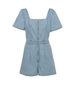 New Look Pale Blue Puff Sleeve Denim Playsuit - Drest