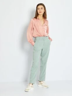 Kiabi Femme - Pantalon Carotte Avec Ceinture - VERT HUNTE - Drest