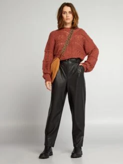 Kiabi Femme - Pantalon En Simili Avec Ceinture - Noir - Drest