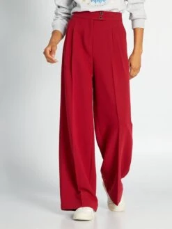 Kiabi Femme - Pantalon Large à Taille Haute - RHUBARB - Drest -Pas Cher Mode Séduisante Magasin pantalon large a taille haute rouge ajj43 2 frb4