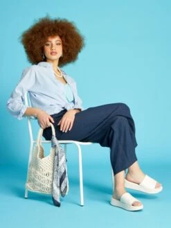 Kiabi Femme - Pantalon Large En Maille Reliefée - Bleu Foncé - Drest