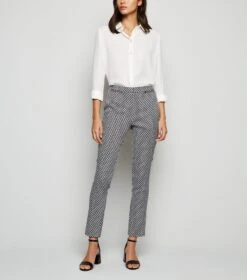 New Look Pantalon Slim Noir En Jacquard à Motif Géométrique - Drest
