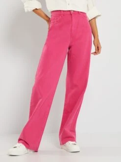 Kiabi Femme - Pantalon Wide Leg Taille Haute - ROSE POURP - Drest