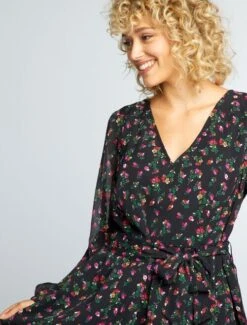 Kiabi Femme - Robe à Motif Avec Ceinture à Nouer - Noir Fleuri - Drest -Pas Cher Mode Séduisante Magasin robe a motif avec ceinture a nouer noir fleuri adz80 1 frf4