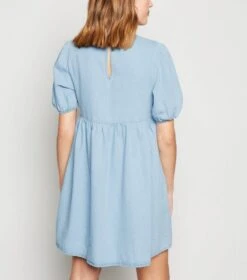 New Look Robe Blouse En Jean Bleu à Manches Bouffantes - Drest -Pas Cher Mode Séduisante Magasin robe blouse en jean bleu a manches bouffantes 2