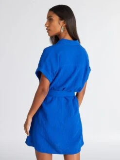 Kiabi Femme - Robe Chemise En Double Gaze De Coton - BLEU WEB - Drest -Pas Cher Mode Séduisante Magasin robe chemise en double gaze de coton bleu avl31 1 frb3