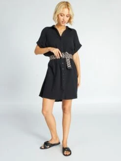 Kiabi Femme - Robe Chemise En Double Gaze De Coton - REAL BLACK - Drest