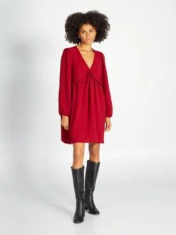 Kiabi Femme - Robe Courte Texturée Avec Volant - Rouge - Drest