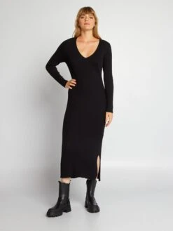 Kiabi Femme - Robe En Maille Côtelée - REAL BLACK - Drest