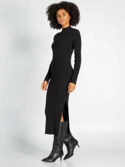 Kiabi Femme - Robe Longue En Maille Côtelée - REAL BLACK - Drest