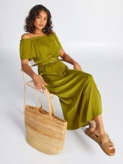 Kiabi Femme - Robe Midi Avec Col Bardot - VERT FIRGR - Drest