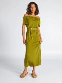 Kiabi Femme - Robe Midi Avec Col Bardot - VERT FIRGR - Drest -Pas Cher Mode Séduisante Magasin robe midi avec col bardot vert adz70 5 frb3