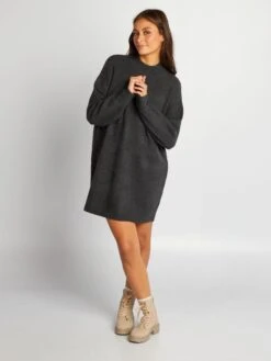 Kiabi Femme - Robe Pull Courte En Maille Uni - Gris - Drest