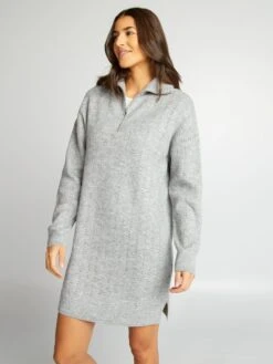 Kiabi Femme - Robe Pull En Maille Pointelle Avec Col Camionneur - GREYCHINE - Drest -Pas Cher Mode Séduisante Magasin robe pull en maille pointelle avec col camionneur gris aun41 1 frb3