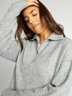 Kiabi Femme - Robe Pull En Maille Pointelle Avec Col Camionneur - GREYCHINE - Drest -Pas Cher Mode Séduisante Magasin robe pull en maille pointelle avec col camionneur gris aun41 1 frb5